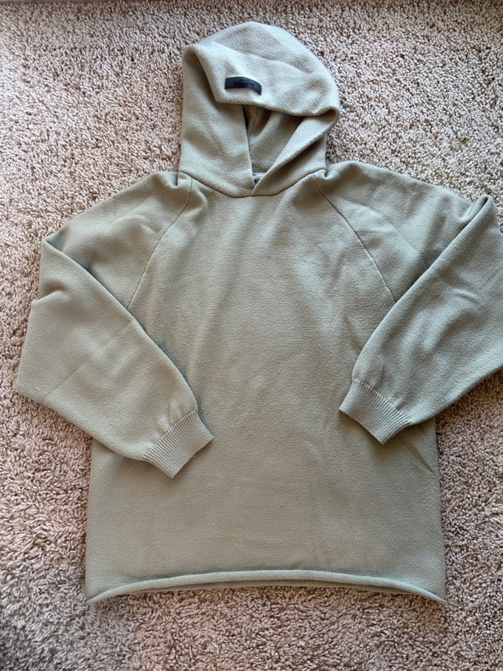 Essentials Sage Green Knit Hooded Pullover